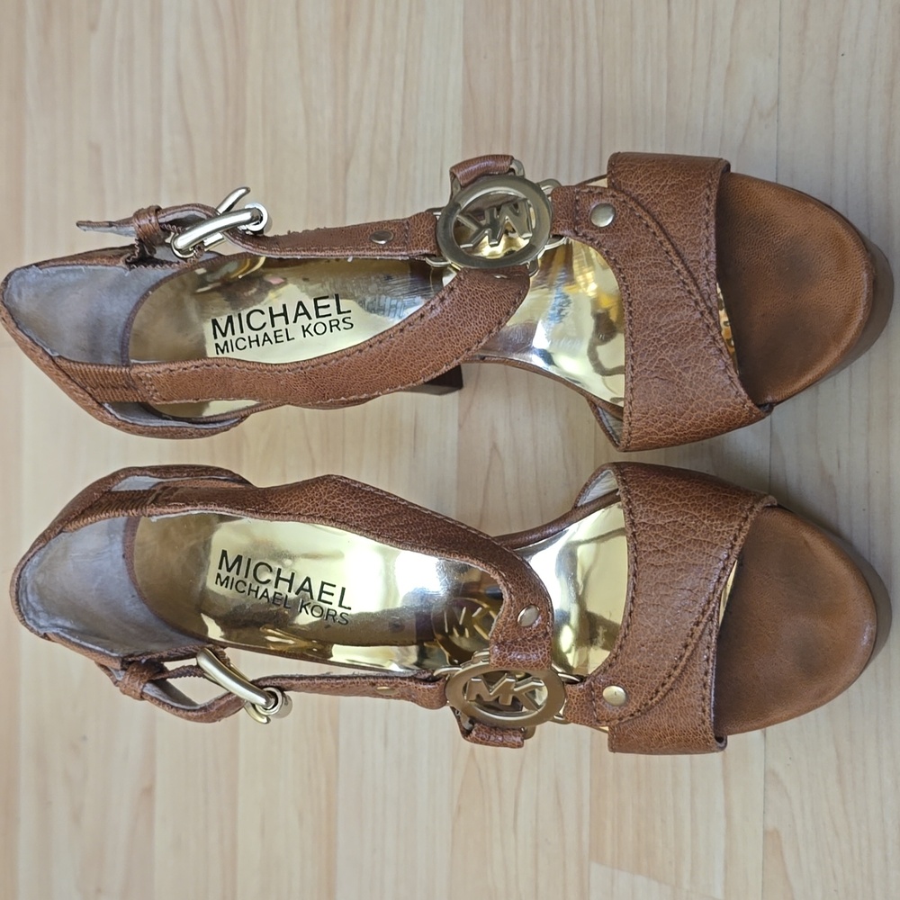 Michael Micheal Kors Elegant Brown Platform High Heel Sandals Size 6 - Picture 2 of 14